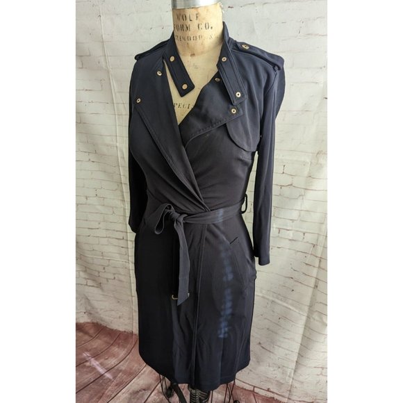 Ann Taylor Womens Dress Size 0 XS Trench Military Inspired Faux Wrap Black Navy - Picture 3 of 13